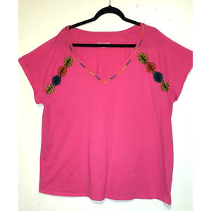 Soft Surroundings Embroidered Tshirt Top Plus Size 3X Hot Pink Comfort Casual